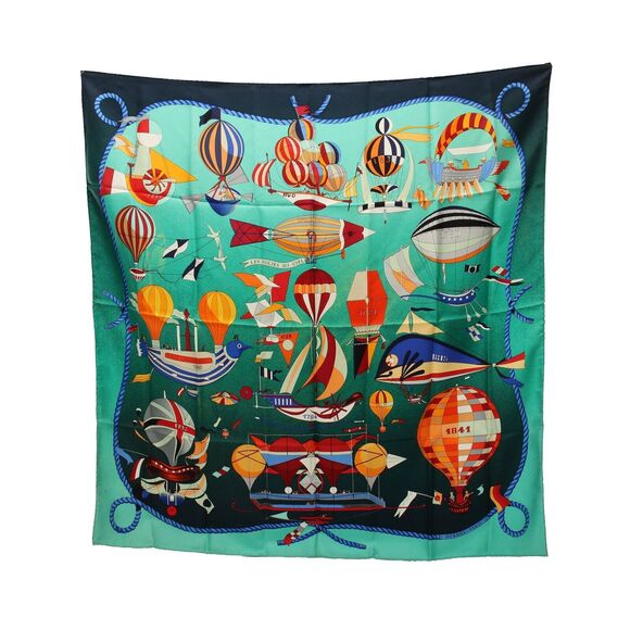 Authentic Vintage Hermes Carres 90 "Les Folies Du Ciel" Silk Scarf - Picture 1 of 8